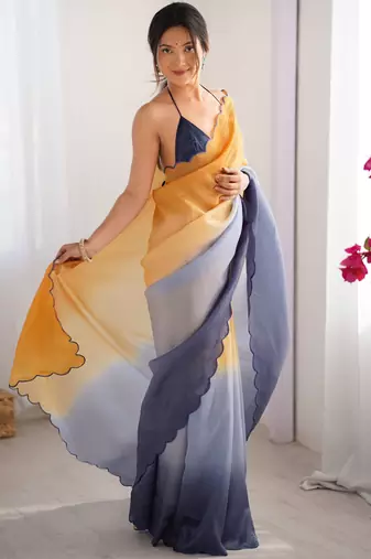Orange-grey padding s arco border fancy girlie saree