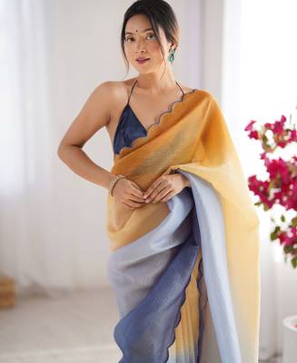 Orange-grey padding s arco border fancy girlie saree 3