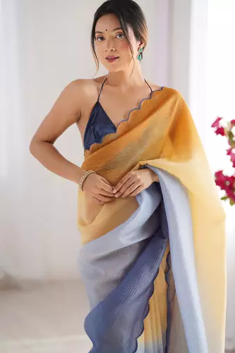 Orange-grey padding s arco border fancy girlie saree