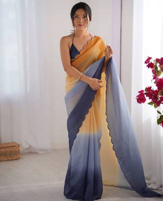 Orange-grey padding s arco border fancy girlie saree 4