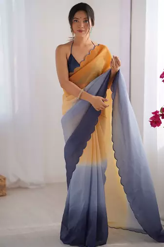 Orange-grey padding s arco border fancy girlie saree