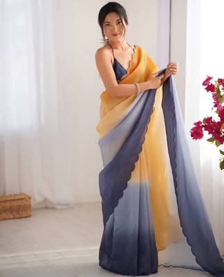 Orange-grey padding s arco border fancy girlie saree 5