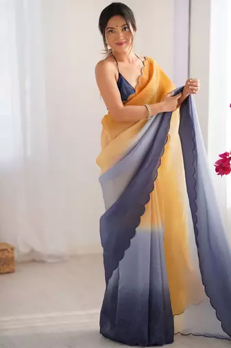 Orange-grey padding s arco border fancy girlie saree