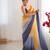 Orange-grey color designer padding colors arco border fancy girlie saree