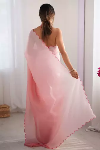 Pink padding s arco border fancy girlie saree