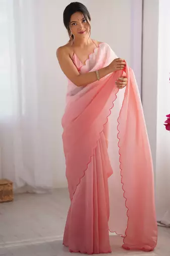 Pink padding s arco border fancy girlie saree