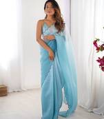 Sky blue designer padding s arco border fancy girlie saree
