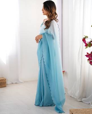 Sky blue padding s arco border fancy girlie saree 4
