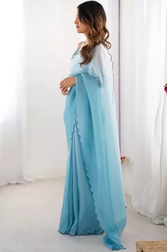 Sky blue padding s arco border fancy girlie saree