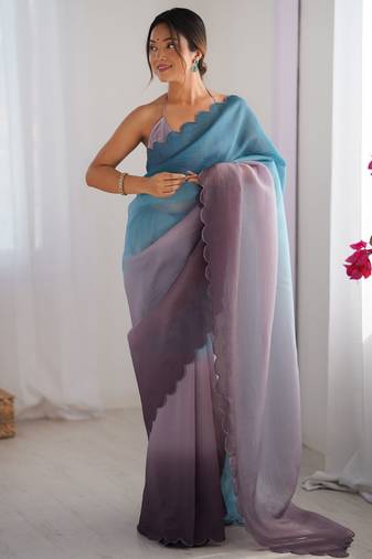 Skyblue-grey designer padding s arco border fancy girlie saree