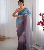 Skyblue-grey designer padding s arco border fancy girlie saree