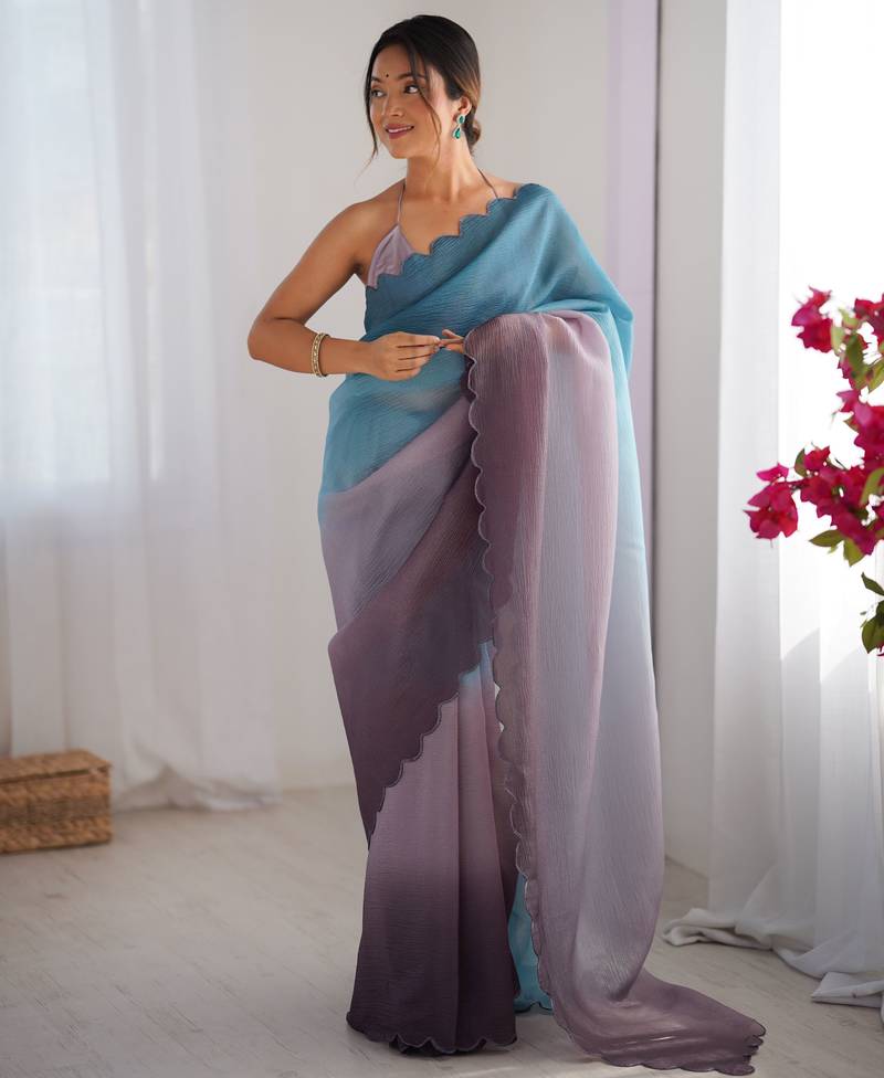 Skyblue-grey color designer padding colors arco border fancy girlie saree