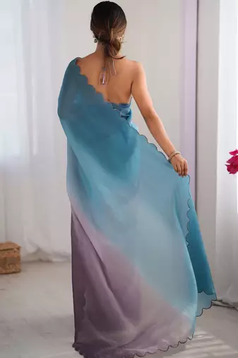 Skyblue-grey padding s arco border fancy girlie saree
