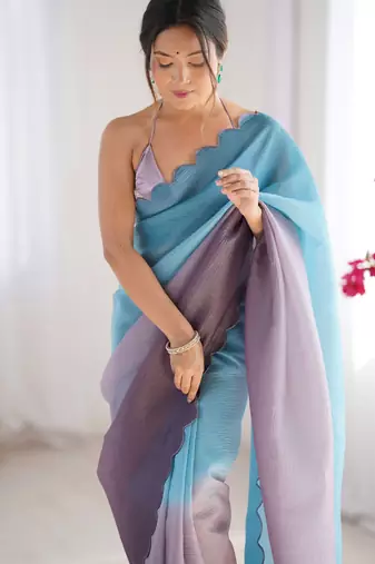 Skyblue-grey padding s arco border fancy girlie saree