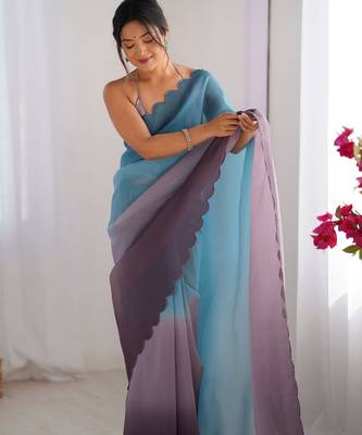 Skyblue-grey padding s arco border fancy girlie saree 4