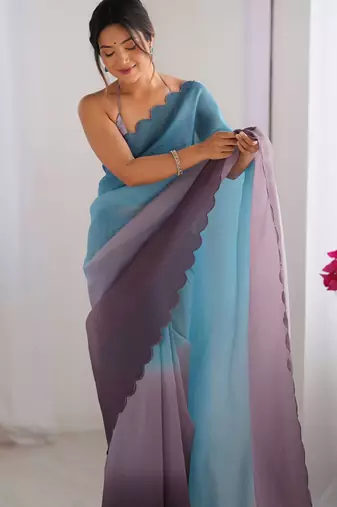 Skyblue-grey padding s arco border fancy girlie saree