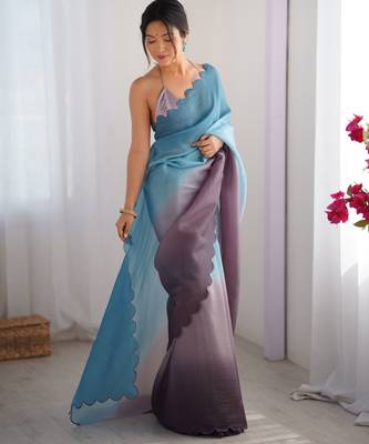 Skyblue-grey padding s arco border fancy girlie saree 5