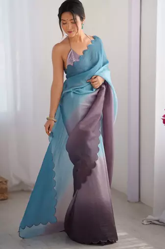 Skyblue-grey padding s arco border fancy girlie saree