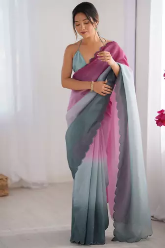 Wine-grey designer padding s arco border fancy girlie saree