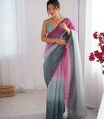 Wine-grey designer padding s arco border fancy girlie saree