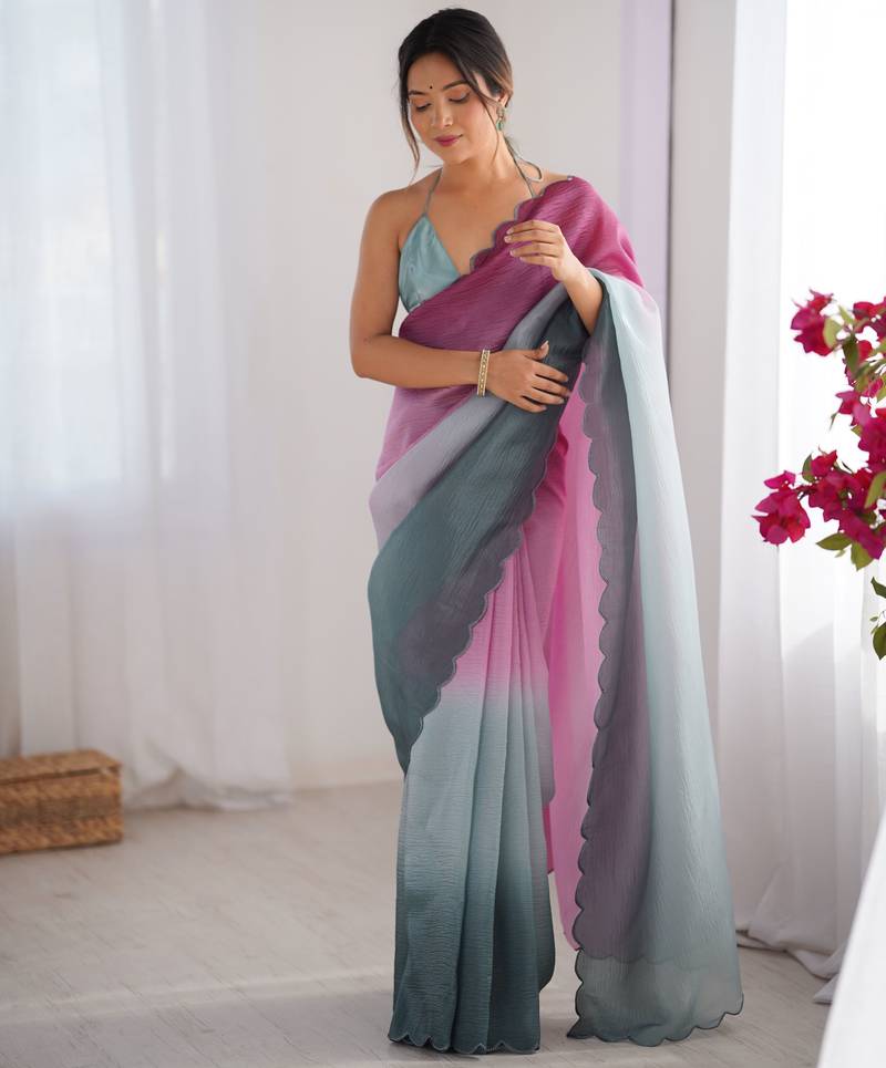 Wine-grey color designer padding colors arco border fancy girlie saree