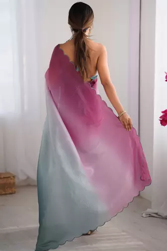 Wine-grey padding s arco border fancy girlie saree