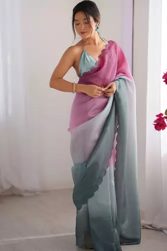 Wine-grey padding s arco border fancy girlie saree
