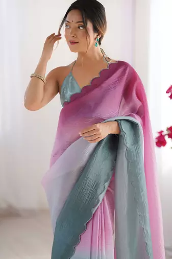 Wine-grey padding s arco border fancy girlie saree