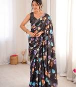 Black chinon fabric designer printed elegant saree with swarovski work