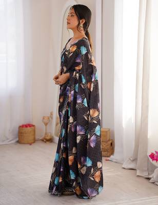 Black chinon printed elegant saree with swarovski work 5