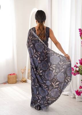 Black chinon printed elegant saree with swarovski work 2