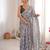 Grey color chinon fabric designer printed elegant saree with swarovski work