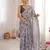 Grey color chinon fabric designer printed elegant saree with swarovski work