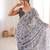 Grey color chinon fabric designer printed elegant saree with swarovski work