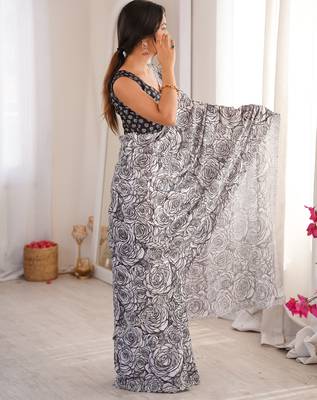 Grey chinon printed elegant saree with swarovski work 5