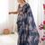 Blue color chinon fabric designer printed elegant saree with swarovski work