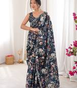 Teal beautiful summer special chinon fabric printed saree