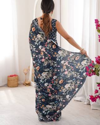 Teal summer special chinon printed saree 2