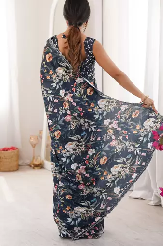 Teal summer special chinon printed saree