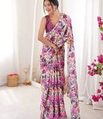 Purple beautiful summer special chinon fabric printed saree