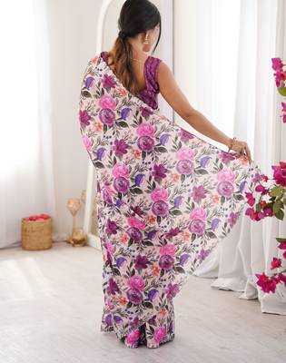 Purple summer special chinon printed saree 2