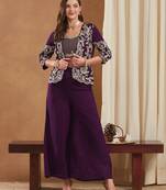 women's vichitra silk three-piece set with jacket and embroidered choli