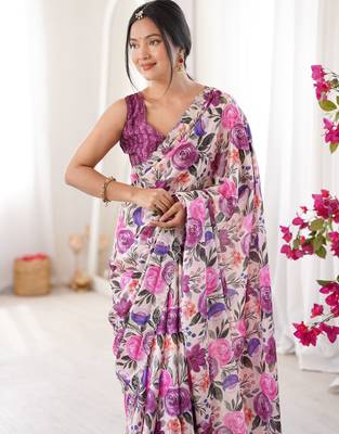 Purple summer special chinon printed saree 3