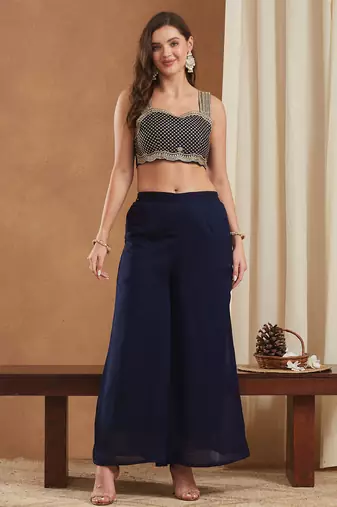 women's vichitra silk three-piece set with jacket and embroidered choli