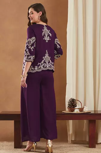 women's vichitra silk three-piece set with jacket and embroidered choli