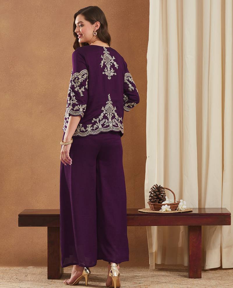 women's vichitra silk three-piece set with jacket and embroidered choli