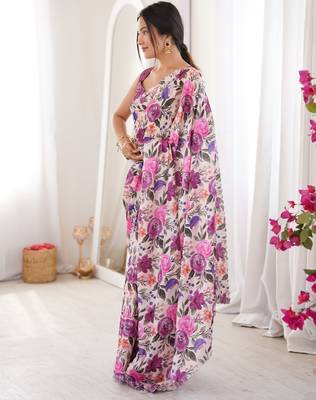 Purple summer special chinon printed saree 4