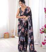 Black beautiful summer special chinon fabric printed saree