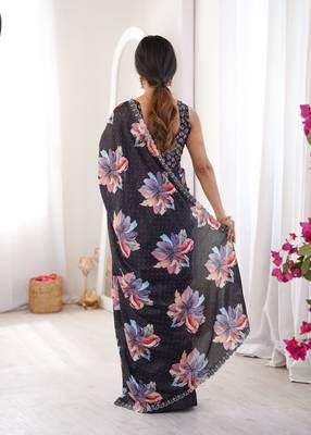 Black summer special chinon printed saree 2