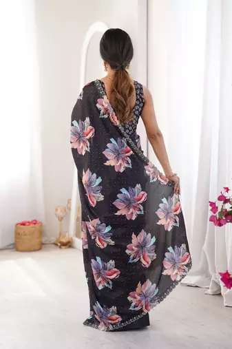 Black summer special chinon printed saree